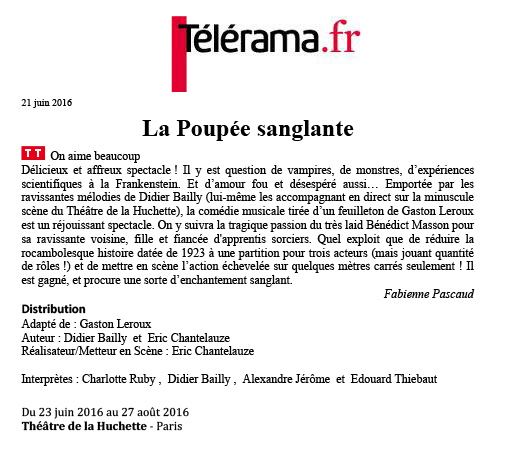 TELERAMA – La Poupée Sanglante